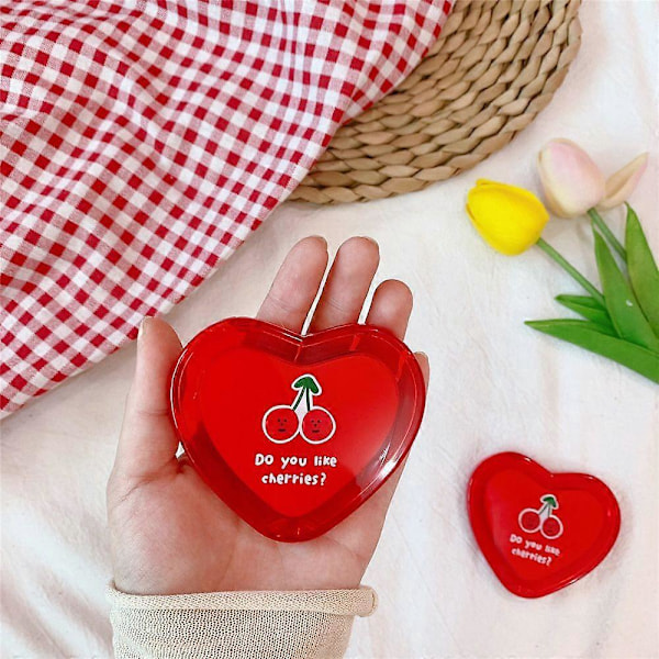 Han Feng Kannettava Meikkipeili Kirsikkasydänkuviolla ja Instagram-tyylisellä Kaksipuolisella Peilillä Nopeisiin Kauneuden Korjauksiin