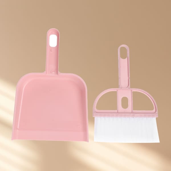 2 STK Sæt Lille Kost og Fejebakke Sæt Multifunktionel Plast Mini Håndkost Fejebakke til Skrivebord Pink