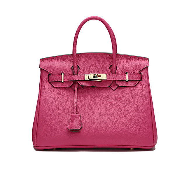 Damer Läder Handväska Första Lagret Ko-Läder Tote Bag Pendlar Crossbody Handväska-Ros Röd Rose Red 30cm