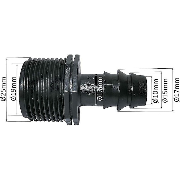 10 kpl:n sarja urosnippaliittimiä/liittimiä Ø16mmx3/4' tippaletkun ulkokierre (Ø16mm letkulle) - Liitin kastelu-/sadetusjärjestelmään