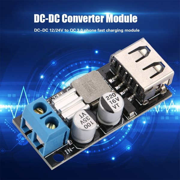DC-DC spenningsnedtrappende strømforsyning Buck-modul 12V 24V 6V-32V til 5V QC3.0 USB hurtiglading