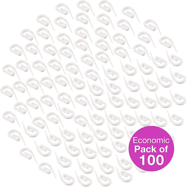 100 kappaleen pakkaus valkoisia muovisia verhokoukkuja - 28 x 12 mm - verhoihin, ikkunoihin ja verhot