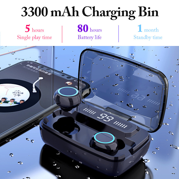 Bluetooth 5.0 TWS HiFi trådlösa in-ear-stereohörlurar med touch-kontroll digital display laddningsbox
