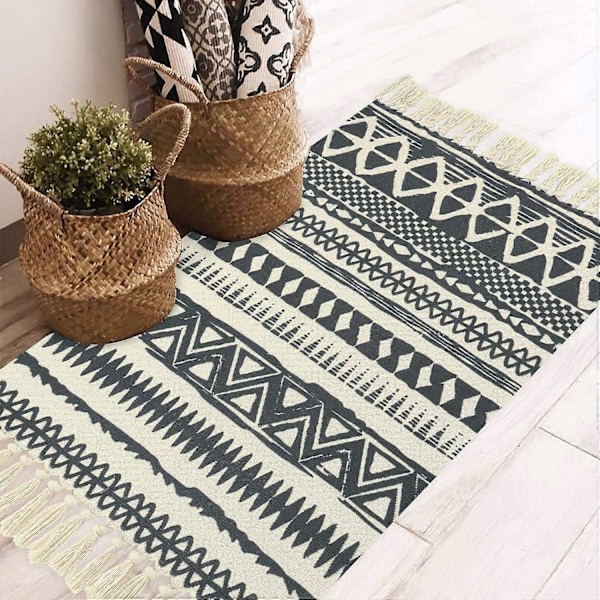 Boho-tyylinen puuvillamatto hapsuilla, käsinkudottu konepestävä marokkolainen keittiömatto, sisustus