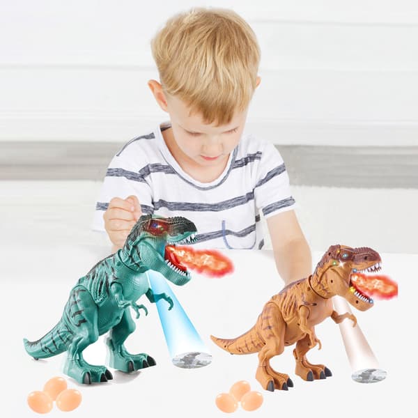 Elektronisk gående dinosaur med projeksjon, spraytåke og eggleggende dinosaurleke