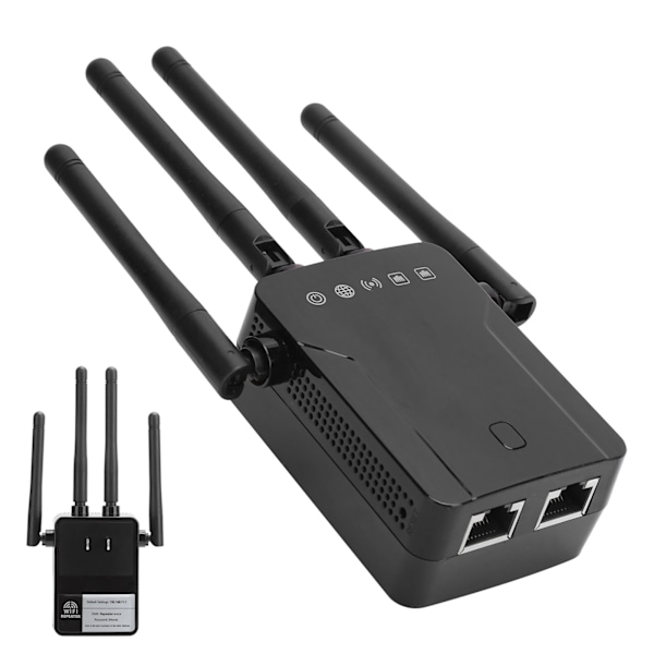 WIFI-langaton toistin 300M Internet-verkon signaalinvahvistin 2 Ethernet-portilla 4 antennia Musta 100-240VUS-pistoke