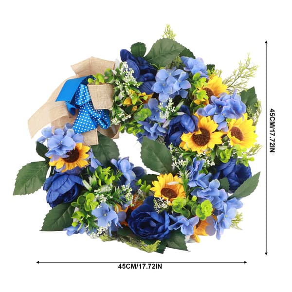 Blå og gul krans blomsterguirlande inngangsdør