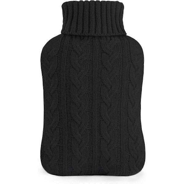 Varmvattenflaska med stickat överdrag, 2L Varmvattenflaska för varm och kall kompress, hand- och fotvärmare, svart
