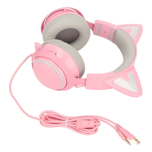 Gaming Headset Katteøre Hovedtelefon 3 Lydeffekter Ergonomisk med Mikrofon til Børn Voksne