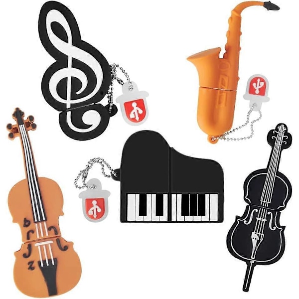 USB-muistitikku 16GB*5, Muistitikku Pendrive Nuotit/Piano/Saksofoni/Viulu/Sello, Ihanteellinen lahja lapsille ja perheelle 16GB*5 Soittimet