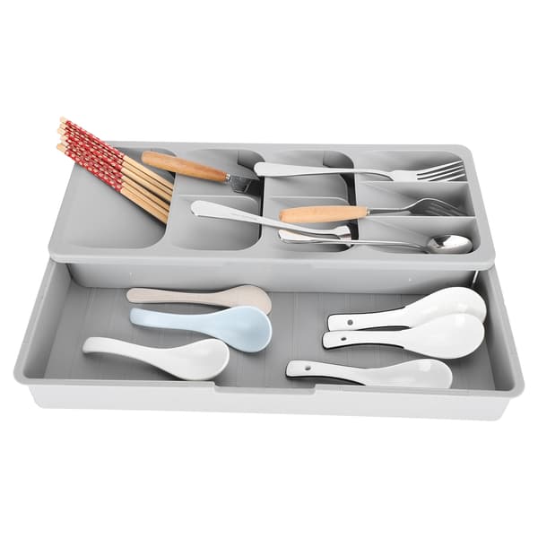 Knive og gafler organizer, flere lag, skeholder, separations køkkenbestikboks, grå
