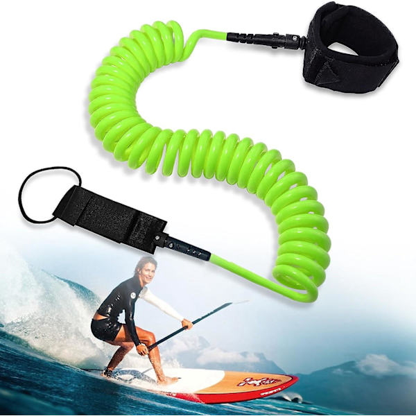10 fot grönt surfbrädekoppel för paddleboard, bodyboard, kajak och stand up paddleboard