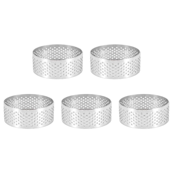 Perforeret Tærtering i Rustfrit Stål, 5 stk. 5 cm Perforeret Kagemoussering, DIY Runde Tærteringe