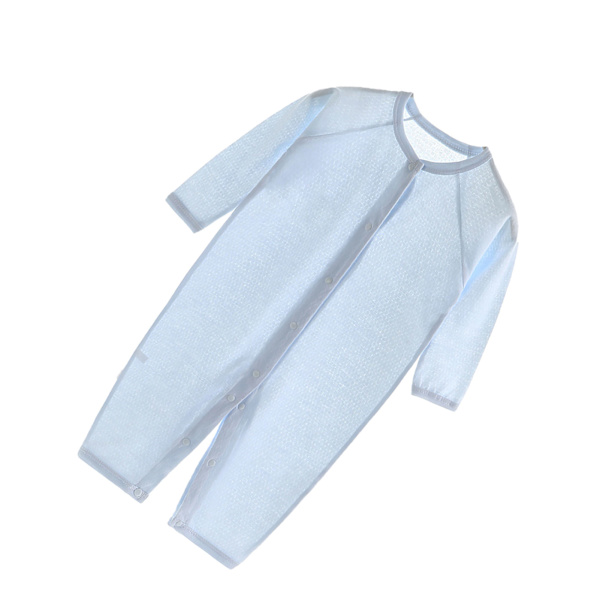 Baby Jumpsuit Tunn Andningsbar Mjuk Bomull Knappstängning Spädbarns Sovkläder för Sommar Ljusblå 59cm