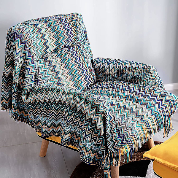 Värikäs Houndstooth-neulottu peitto - Bohemian Style lämmin ja kodikas sohva sisustus - 130cm x 220cm