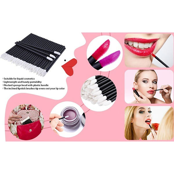 100 stk. Sorte Engangs Læbebørster Gloss Stave Makeup Kosmetisk Værktøj