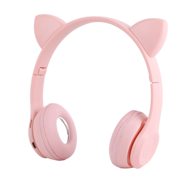 Trådløst hodesett Cute Cat Shape HiFi Lydkvalitet Lysende Stereo Bluetooth-hodetelefoner for hjemmeskolekontor Rosa