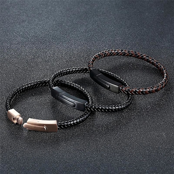 Flätat läderarmband för män med rostfritt stålspänne