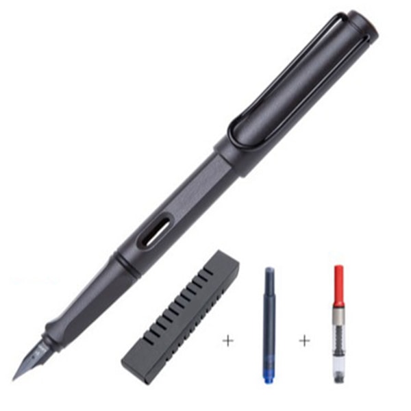 Frosted Black Triangular Fountain Pen Set med tredimensionellt grepp, synligt bläckfönster, kalligrafi