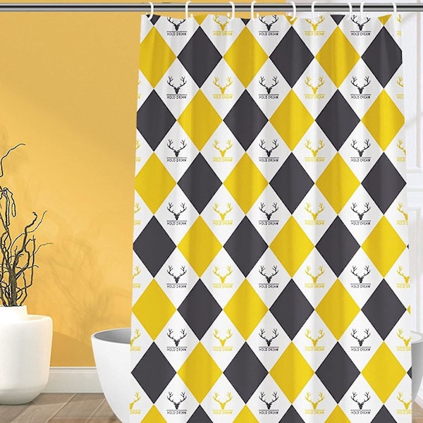 Gult mønster polyesterstof bruseforhæng 180 x 200 cm med anti-mug og maskinvaskbare funktioner