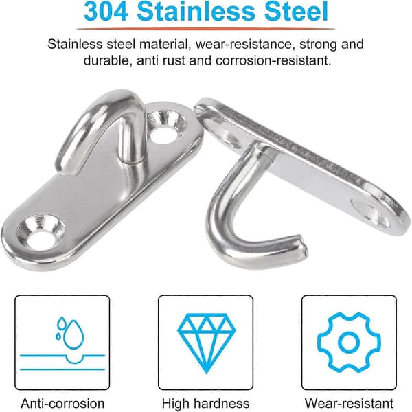 M5 Ceiling Hooks Stainless Steel Oval Open Hooks Wall Mounted Hanging Plate Anchor Eye for Hanging Plant Fan Hammock Mosquito Net Lantern (6pcs)