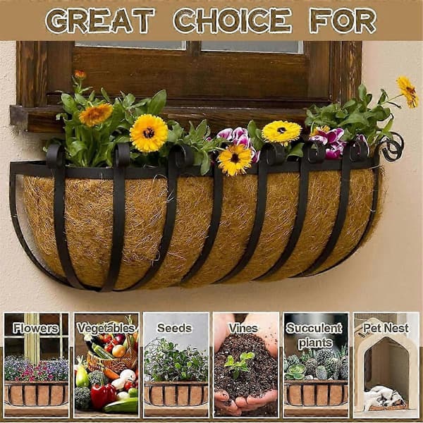 4-pack 24-inch Coco Liners for Troughs, Natural Coconut Liners for Wall Planters, Window Basket, Deck Railing Brown