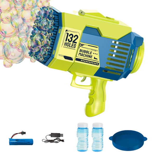 Bubbelblåsare 132 hål Elektrisk bubbelskjutande leksak med LED-ljus Automatisk bubbelmaskin Festtillbehör Sommar utomhusleksak Present till barn