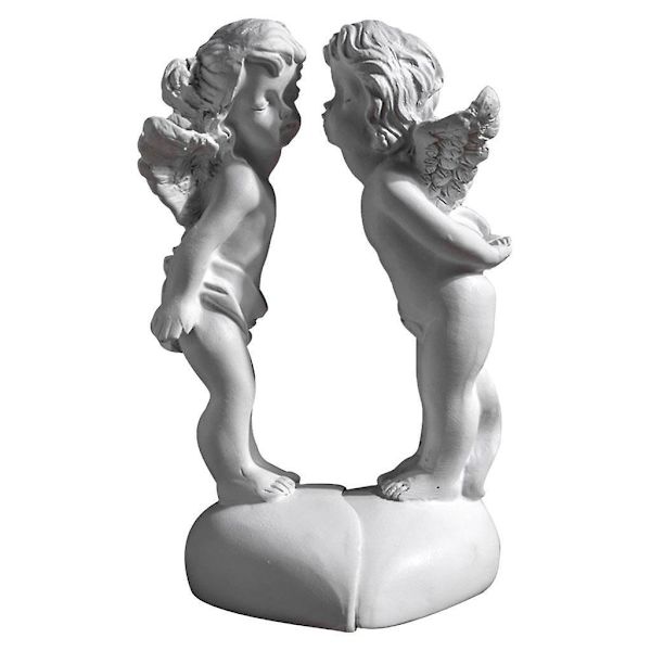 Søt Engelstatue for Par Utendørs Hage Kerub Skulptur Hjemmedekorasjon