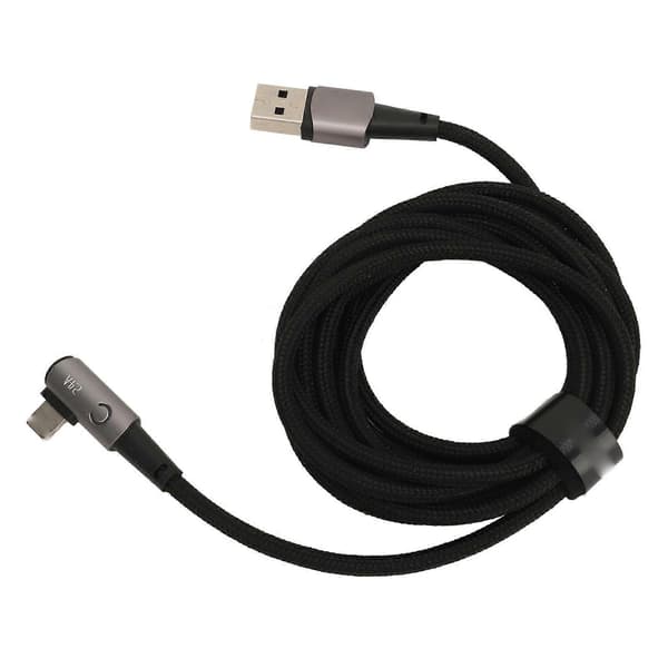 Ladekabel for iPhone, 90 graders vinkel, 2 meter, enkel å koble til, 2.4A hurtigladekabel, USB-ladekabel, grå