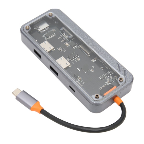 Tyyppi C -keskitin PD-lataus USB 3.0 2.0 RJ45-verkko läpinäkyvä kuori moniporttinen telakointiasema kannettavalle TV:lle 8 in 1 100M verkkoporti