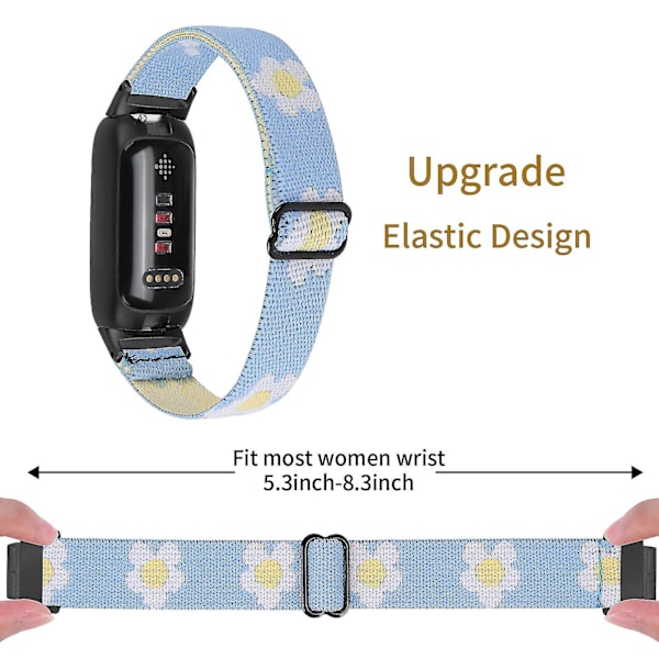 Fitbit Inspire 3 Elastinen Punottu Nylon Solo Loop Urheilukellohihna - Musta Sininen Auringonkukka