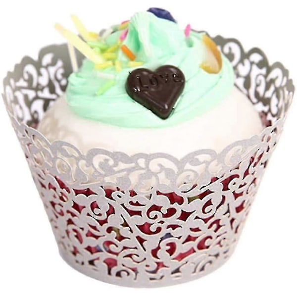 50 stk. Cupcake Wrappers Kunstnerisk Bagekage Papir Filigran Lille Vinstok Blonder Laserskåret Liner Bagekop Wraps Muffin Casetrays Til En Guld
