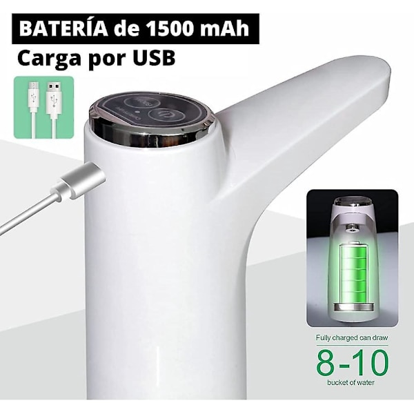 USB laddare Automatisk vattenflaska med BPA-fritt kallt vatten, 1500mAh, silikonmaterial, Karaffer-flaskor 4,5L-18,9L WH