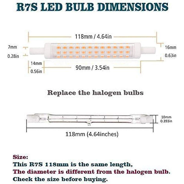 10 W LED R7s polttimo 118mm lämmin valkoinen 2 kpl