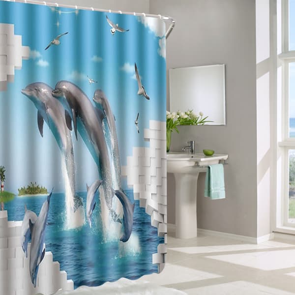 180x180cm Vacker Tryckt Duschdraperi Polyester Vattentät Badrum Badgardin Tillbehör Delfin