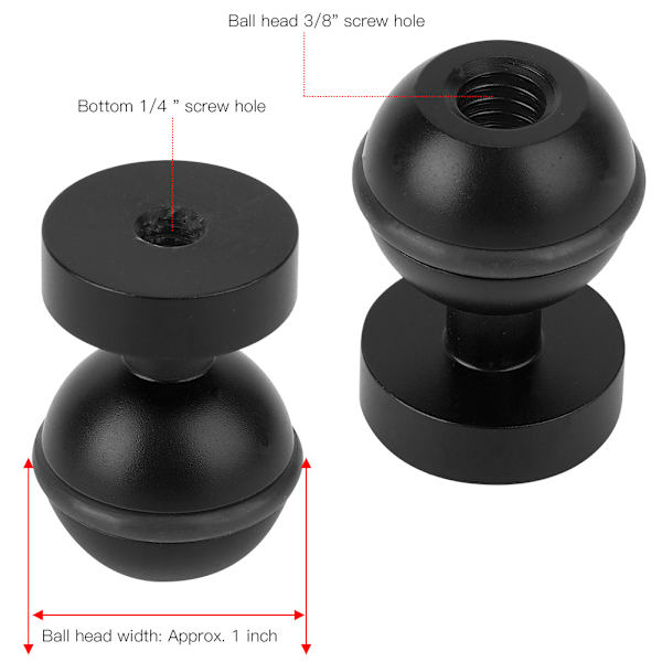 Dykkerlysbrakett Action Kamera Ball Head Base Hot Shoe Mount 1/4 skruehull (svart)