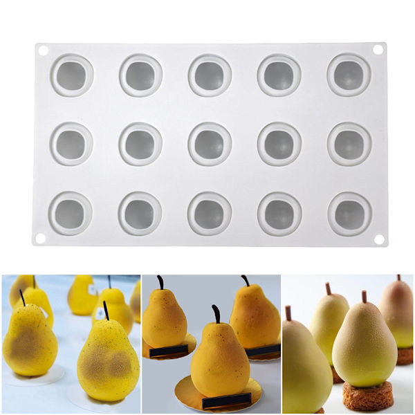 15 Hulrum Pæreformet Silikoneform til Mousse Kage Fransk Dessert 3D Silikoneform Kage Dekoration Form Non Stick