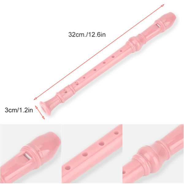 8 hål High Pitch Sopran Blockflöjt ABS Flageolet Instrument Reed Pipe Barn Rosa