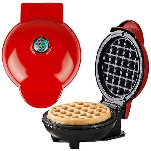 Pyöreä Mini Punainen Vohvelirauta Klassiseen Ruostumattomasta Teräksestä Valmistettuun Kotitalouksien Sähköiseen Kakkukoneeseen 350W Pannukakuille Kekseille Yksittäisille Vohveleille