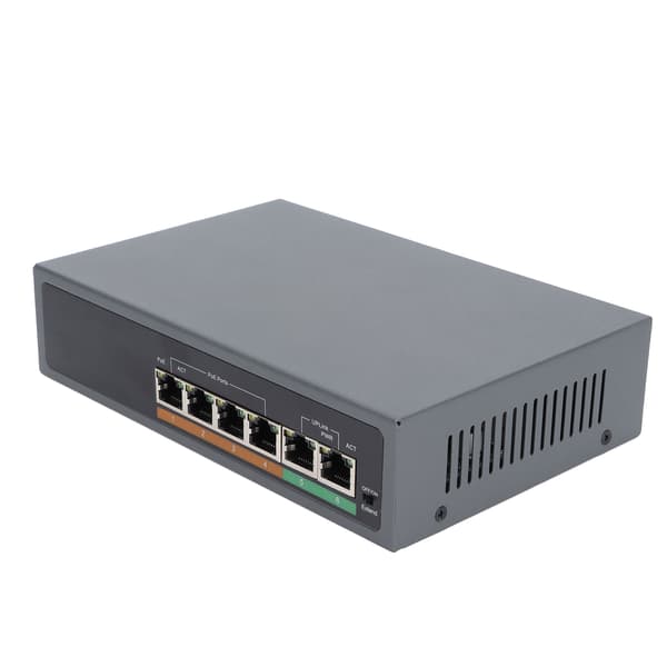 POE Switch IEEE802.3af/at 100Mbps Lille Kompakt Lydløs Desktop Blæserløs 6 Porte POE Switch til Access Point 100‑240VEU Stik