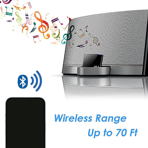 I-wave 30 Pin Bluetooth 5.1 Ljudmottagare Musik Mini Trådlös Adapter kompatibel 30pin Analog Högtalare-DT