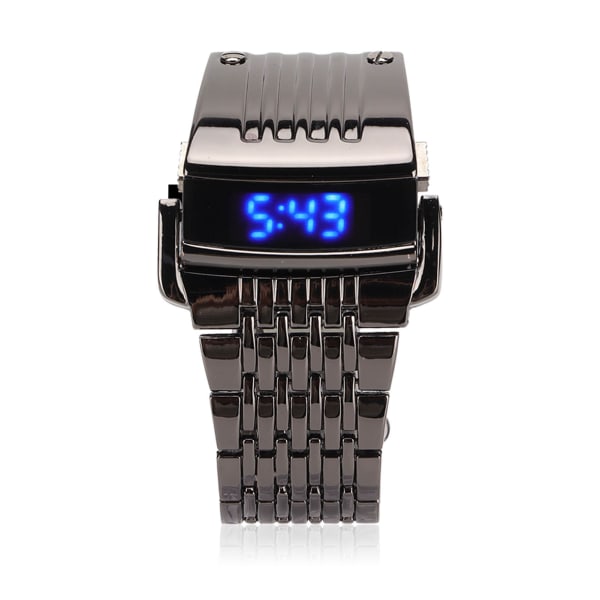 Alloy Watch LED Digital Display Quick Release Fasjonable herreklokke for daglige virksomheter Svart blått lys