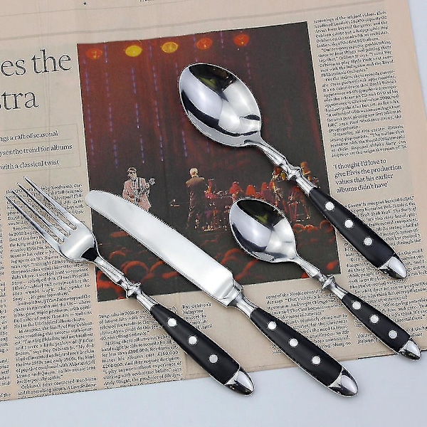 Elegant Resin Rivets Handle Rustfritt Stål Western Bestikk 4-i-1 Sett - Brun