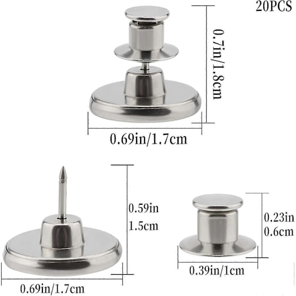 20 Sett 17mm Erstatningsknapper for Jeans Falske Sømløse Avtakbare Metallknapper for Denimklær Jeans Bukser Vesker A