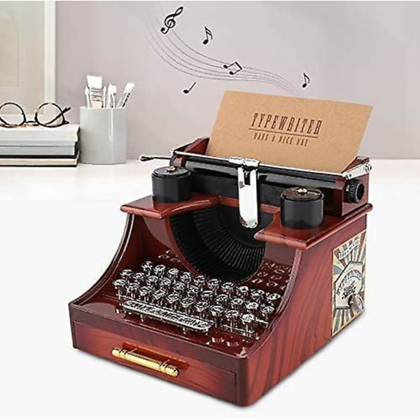 Vintage mekanisk skrivmaskin musiklåda med låda - klassiska smycken och organizer