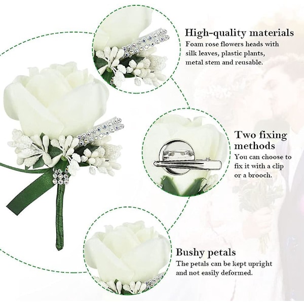 Siden blomma kavajslag corsage set - 4 st, 12*7cm - Perfekt för bröllop, fester och möten