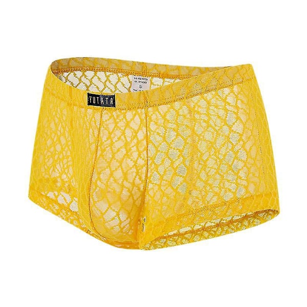 Sexiga spetsboxershorts för män - Andningsbara och bekväma underkläder för män M Gul