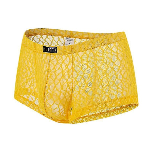 Sexy Lace Men's Boxer Briefs - Breathable and Comfortable Underwear for Men M Yellow