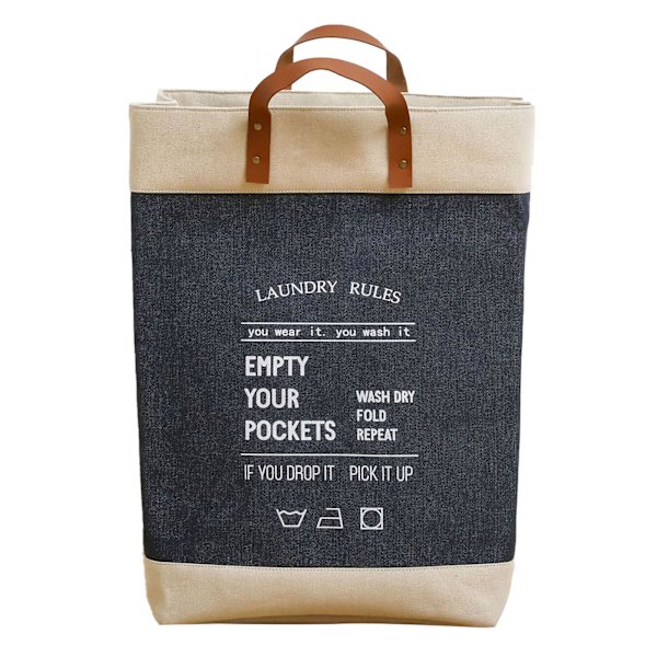 Vasketøjskurv Indkøbspose Jute Stor Kapacitet Beskidt Tøj Opbevaringskurv Spand til Hjem Mørk Denim
