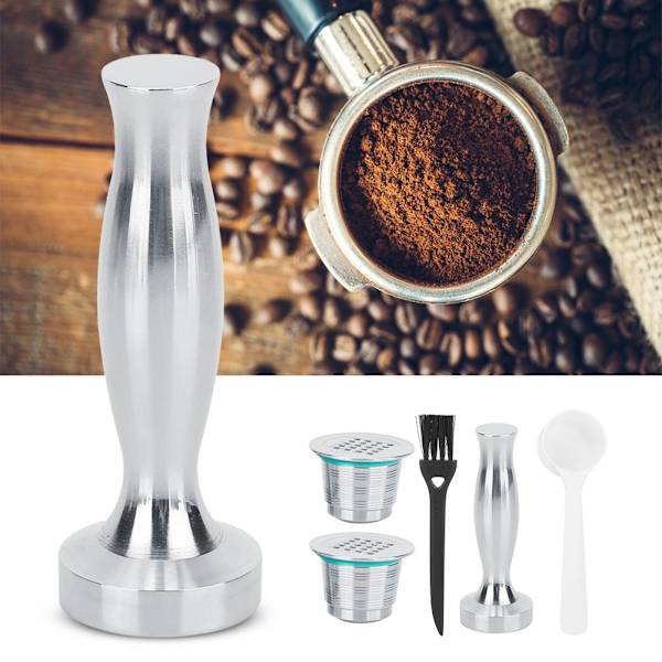 2 st återfyllningsbara kaffekapslar i rostfritt stål med presspulverhammare-kit, passar för Nespresso-maskin